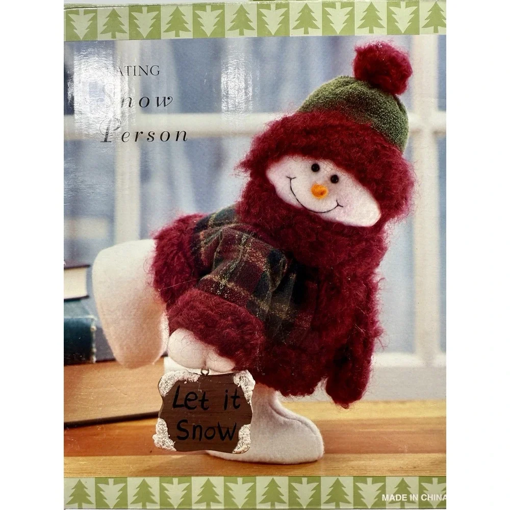 Lot of 3 Skating Snow Person Plush Decor Figures Bucket Sign Garland Skates 9.5